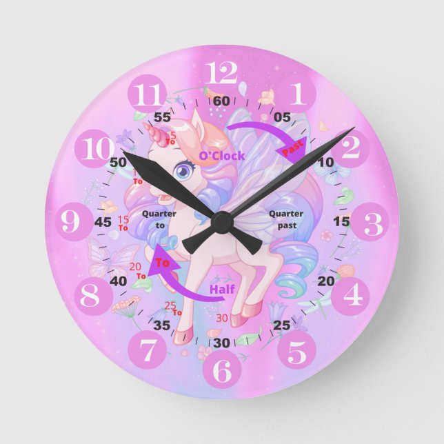 Unicorn Time Learning Clock Runde Wanduhr (Vorderseite)