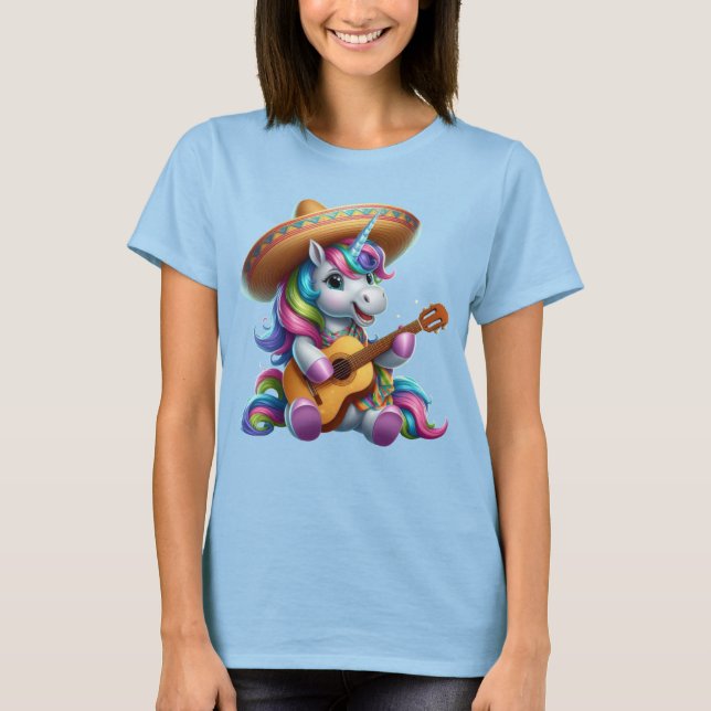 Unicorn Tragen eines Sombrero Gitarre spielen T-Shirt (Vorderseite)