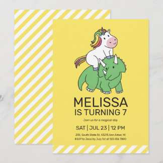 Unicorn Triceratops Dinosaurier Gelber Kindergebur Einladung