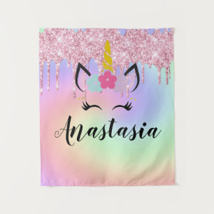 Unicorn Tropfen Glitzer Personalisiert Ombre Wandteppich
