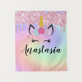 Unicorn Tropfen Glitzer Personalisiert Ombre Wandteppich