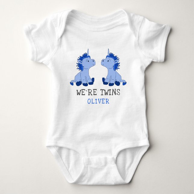 Unicorn Twin Boys Baby Bodysuit mit Namen Baby Strampler (Vorderseite)