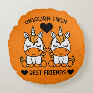 Unicorn Twin Sister Rundes Kissen