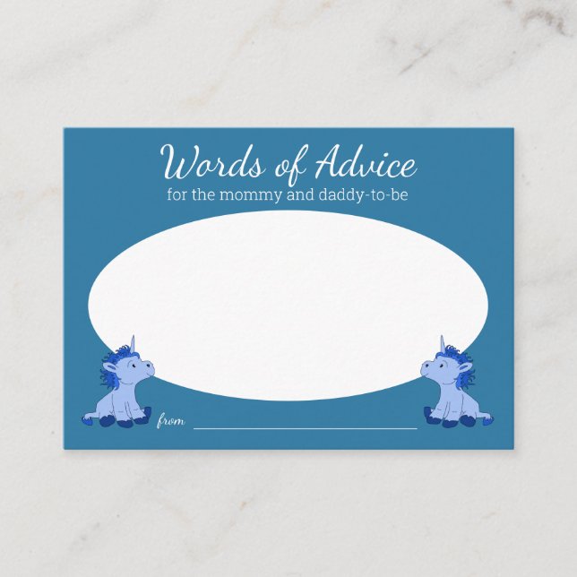 Unicorn Twins Blue Words of Advice Baby Shower Begleitkarte (Vorderseite)