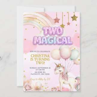 Unicorn Two Magical Pastel Birthday Invitation Einladung