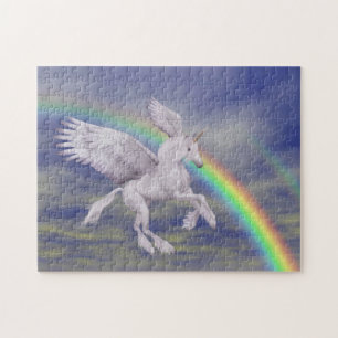 Unicorn über Regenbogenfantasy-Pferd fliegen Puzzle