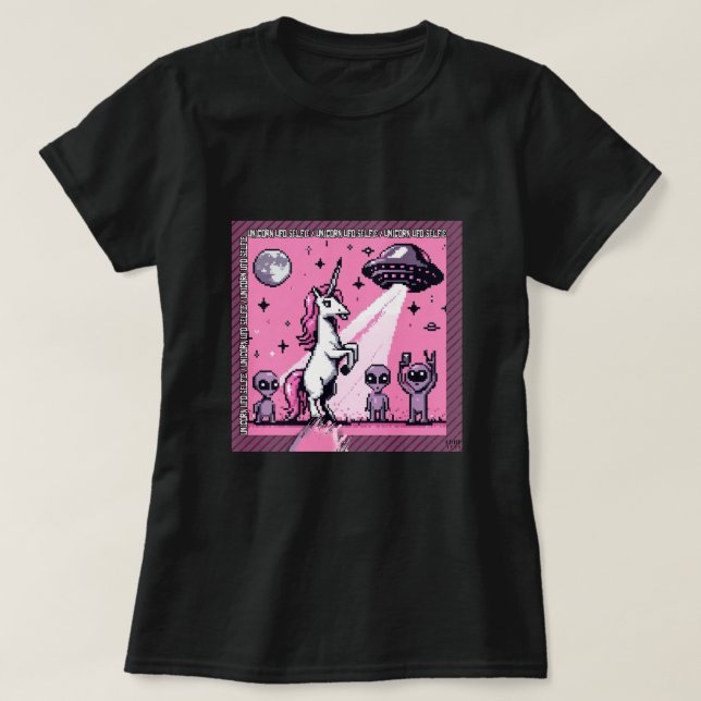 Unicorn UFO Selfie: Square Land (Pixel Art) #1 T-Shirt (Design vorne)