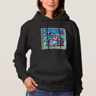 Unicorn UFO Selfie: Square Land (Pixel Art) #22 Hoodie