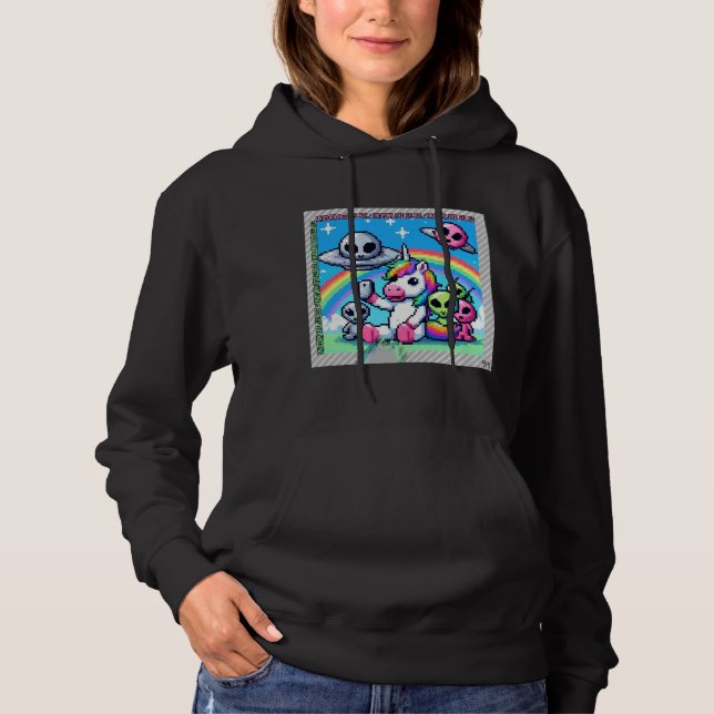 Unicorn UFO Selfie: Square Land (Pixel Art) #22 Hoodie (Vorderseite)