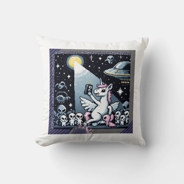 Unicorn UFO Selfie: Square Land (Pixel Art) #2 Kissen (Vorderseite)