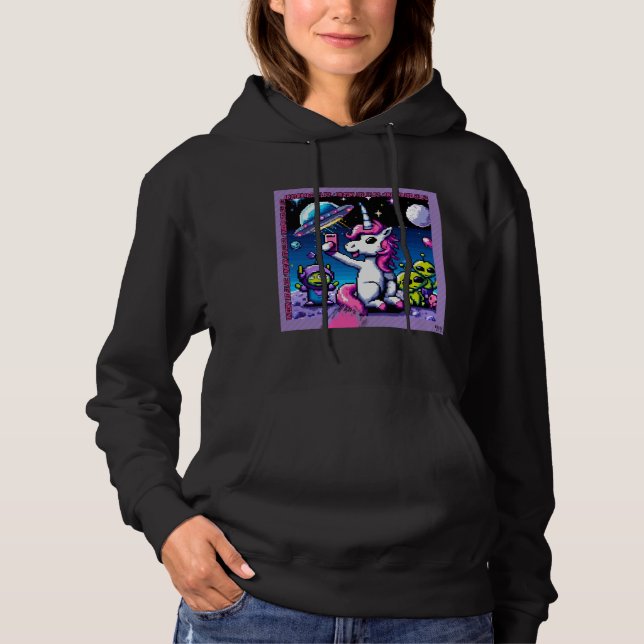 Unicorn UFO Selfie: Square Land (Pixel Art) #4 Hoodie (Vorderseite)
