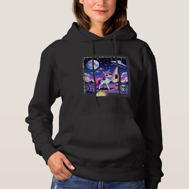 Unicorn UFO Selfie: Square Land (Pixel Art) #8 Hoodie (Vorderseite)