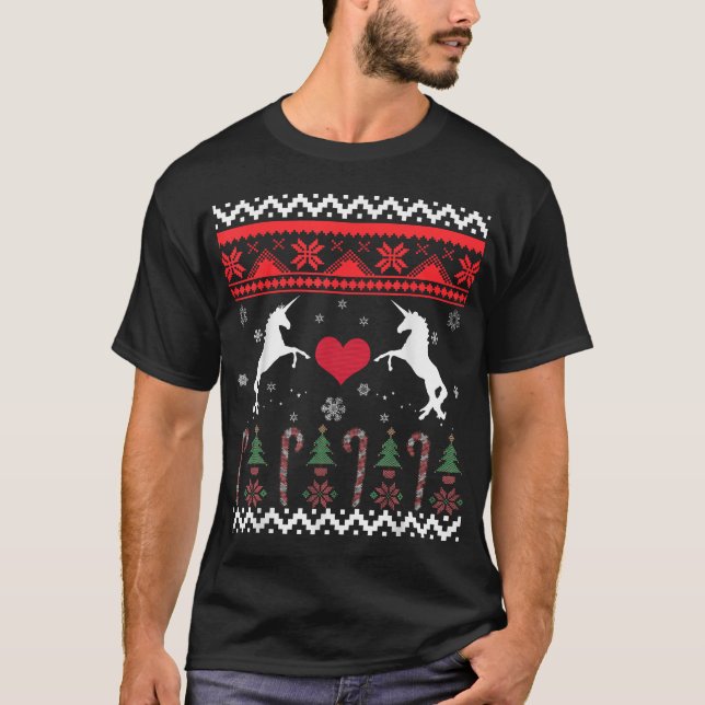 Unicorn Ugly Christmas Sweater Party T-Shirt (Vorderseite)