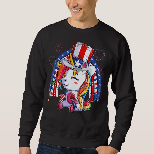 Unicorn Uncle Sam Hat US Flag 4. Juli K Sweatshirt (Vorderseite)