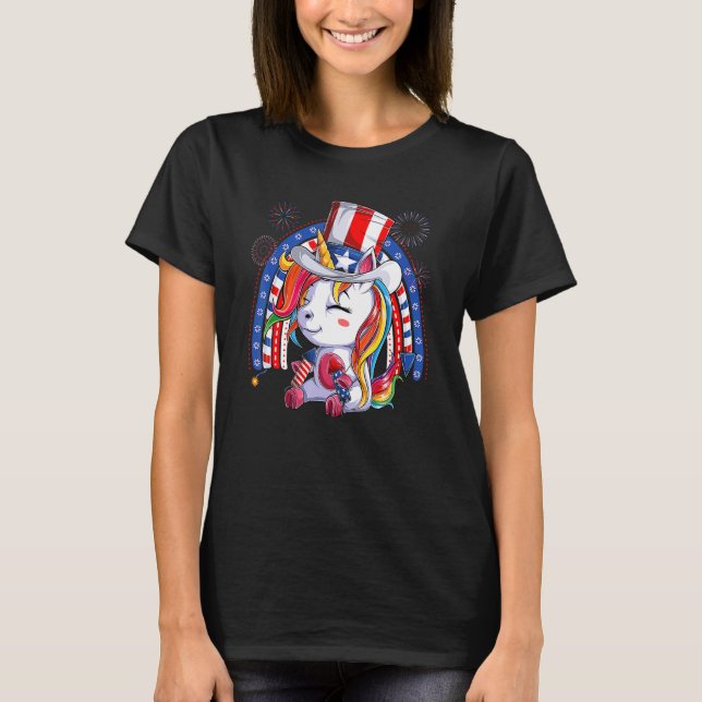 Unicorn Uncle Sam Hat US Flag 4. Juli K T-Shirt (Vorderseite)