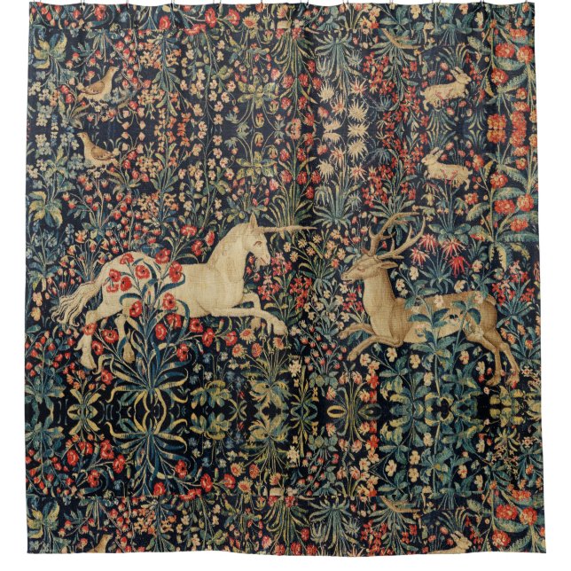UNICORN UND DEINE, BLUME, WALDTIERE, blumenreich Duschvorhang (Vorderseite)