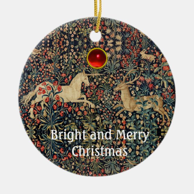 UNICORN UND DEINE, BLUME, WALDTIERE, blumenreich Keramik Ornament (Vorne)