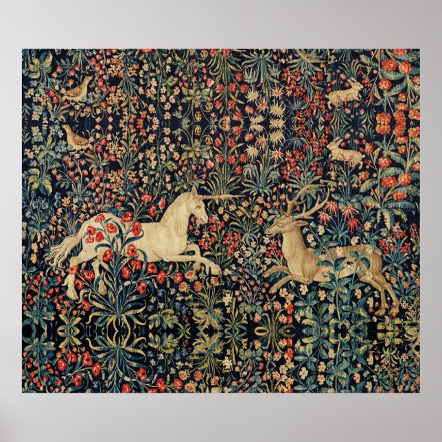 UNICORN UND DEINE, BLUME, WALDTIERE, blumenreich Poster (Vorne)