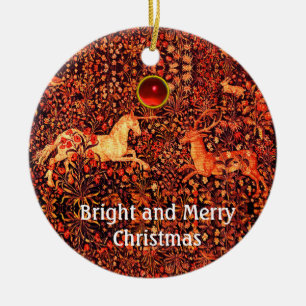 UNICORN UND DEINE, BLUME, WALDTIERE, Rote Flora Keramik Ornament