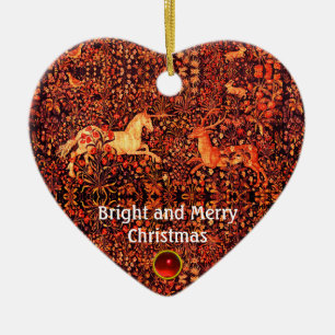 UNICORN UND DEINE, BLUME, WALDTIERE, Rote Flora Keramik Ornament