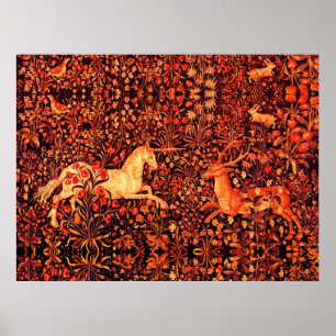UNICORN UND DEINE, BLUME, WALDTIERE, Rote Flora Poster