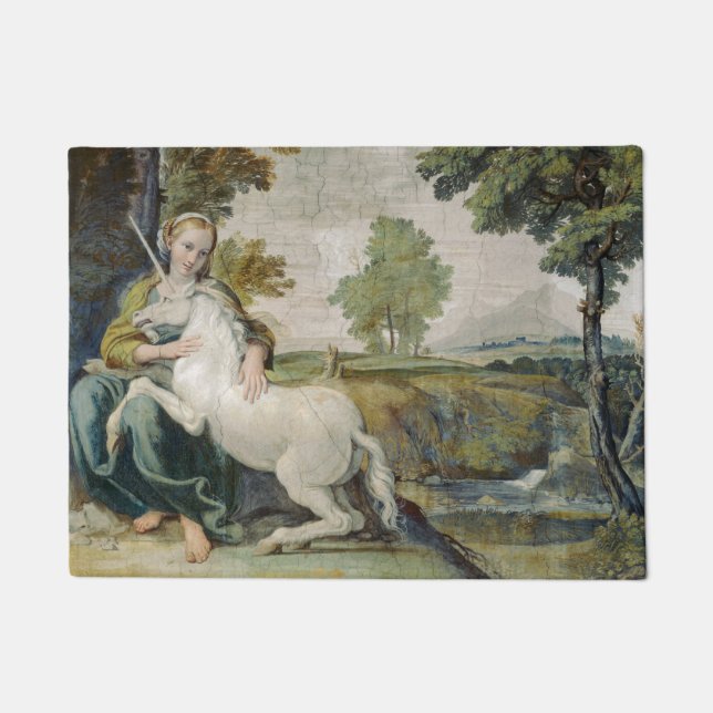 Unicorn und eine junge Frau (von Domenichino) Fußmatte (Vorderseite)