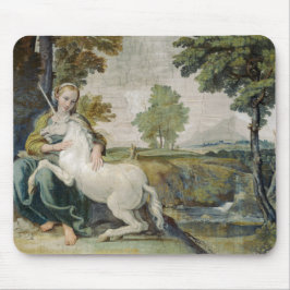 Unicorn und eine junge Frau (von Domenichino) Mousepad