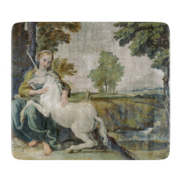 Unicorn und eine junge Frau (von Domenichino) Schneidebrett