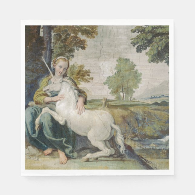 Unicorn und eine junge Frau (von Domenichino) Serviette (Vorderseite)
