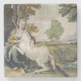 Unicorn und eine junge Frau (von Domenichino) Steinuntersetzer