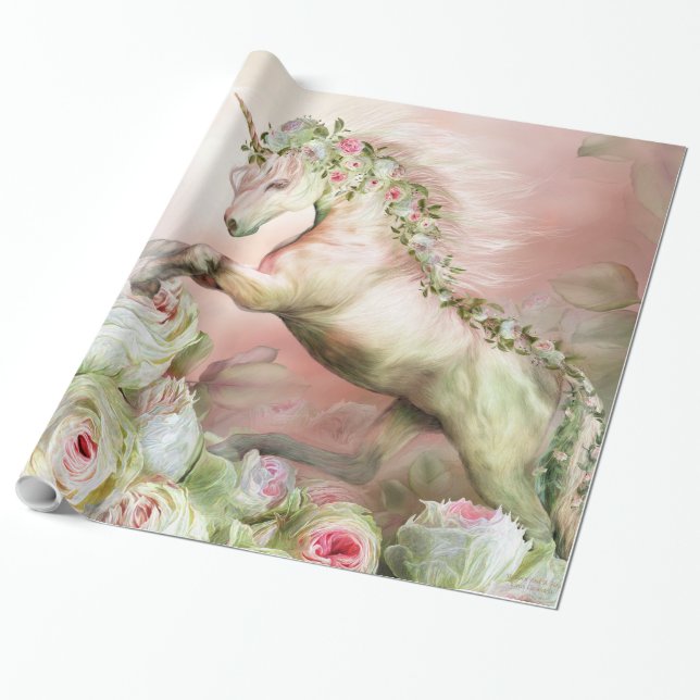 Unicorn und eine Rosen-Kunst-Geschenk-Verpackung Geschenkpapier (Ungerollt)