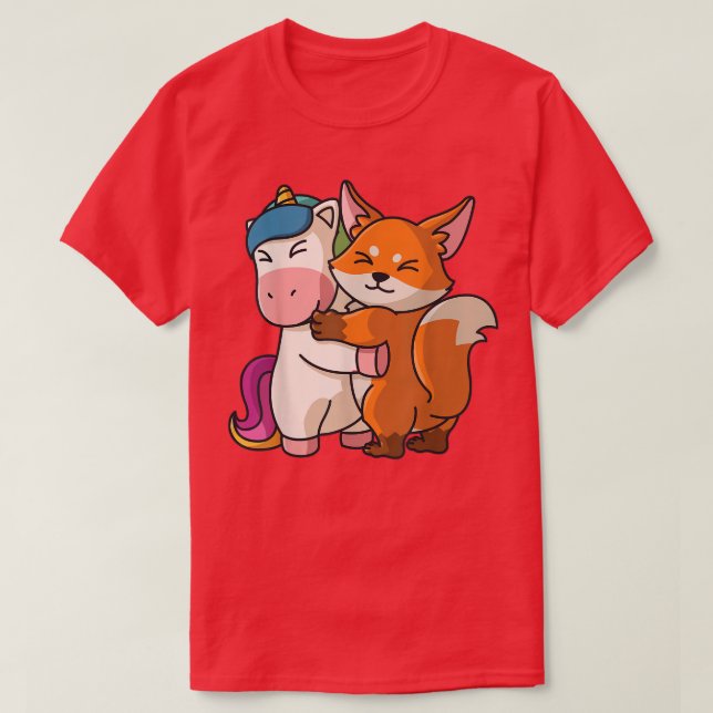Unicorn und Fo-Niedliche Tiere für Frauen Tierhugg T-Shirt (Design vorne)