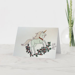 Unicorn und Holly Feiertagskarte