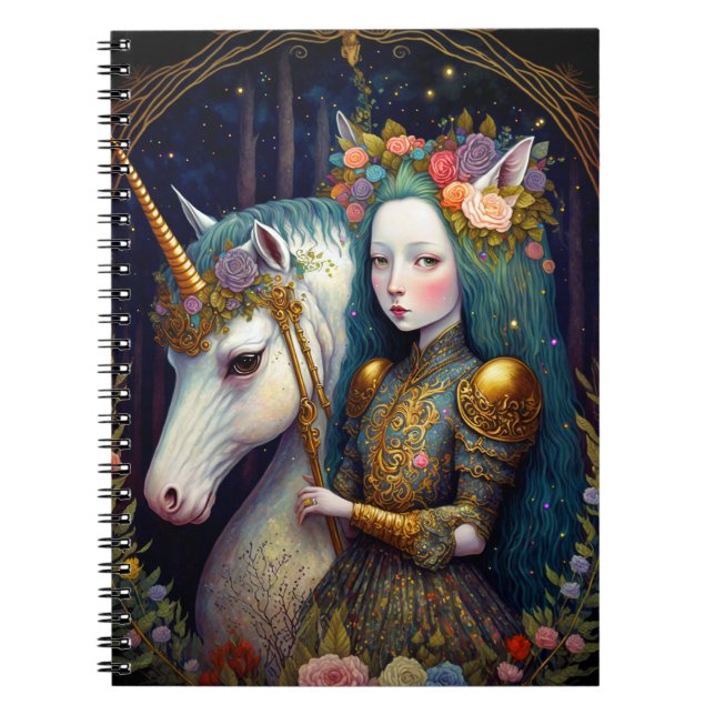 Unicorn und Lady Fantasy Art Planner Notizblock (Vorderseite)