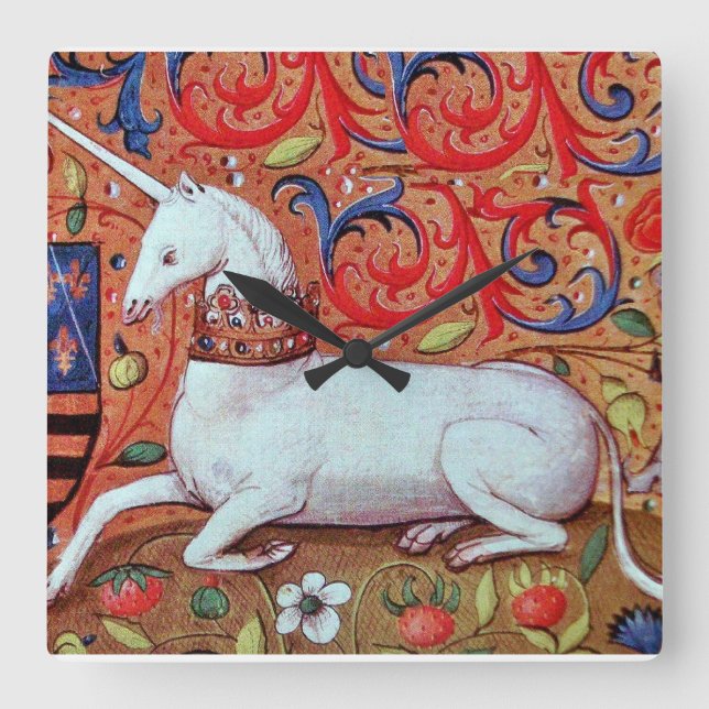 UNICORN UND MEDIEVA FANTASY BLUME, FLORALMOTIFS QUADRATISCHE WANDUHR (Vorderseite)