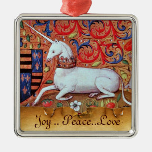 UNICORN UND MEDIEVA FANTASY BLUME, FLORALMOTIFS SILBERNES ORNAMENT