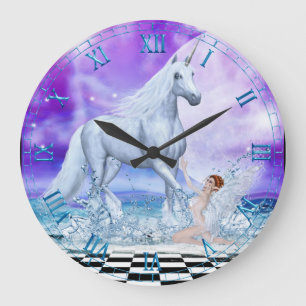 Unicorn und Nymph tanzen in der Wassermauer-Uhr Große Wanduhr
