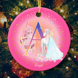 Unicorn und Princess Letter A Monogram Christmas Keramik Ornament