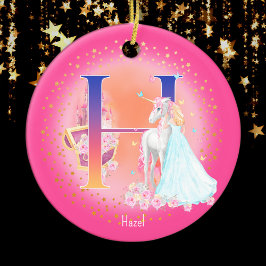Unicorn und Princess Letter H Monogram Christmas Keramik Ornament