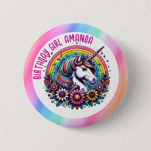 Unicorn und Rainbow Personalisiertes Geburtstagsmä Button