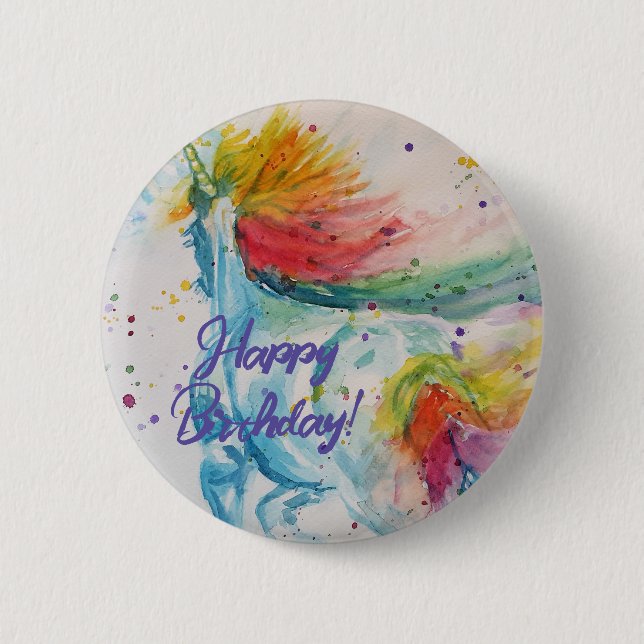 Unicorn Unicorns Rainbow Girls Happy Birthday Button (Vorderseite)