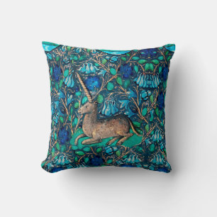 UNICORN UNTER BLUE FLOWERS Aqua Blue Green Floral Kissen