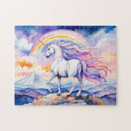Unicorn unter weichen, pastelförmigen Regenbogenwo Puzzle