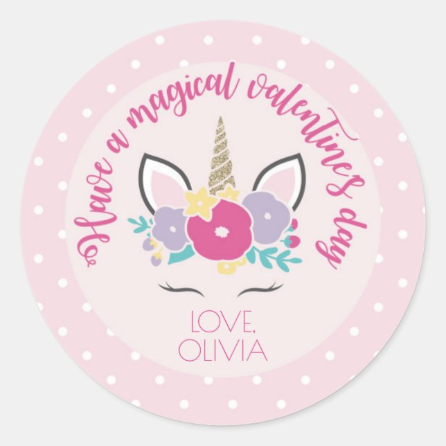 Unicorn Valentine Tageskleber Runder Aufkleber (Vorderseite)