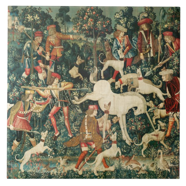 UNICORN VERTEIDIGT SICH, andere Tiere grün Fliese (Vorderseite)