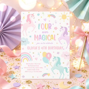 Unicorn Vier-mal Magische 4. Party Geburtstagspart Einladung