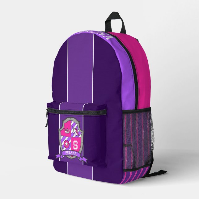 Unicorn-Wappen lila-rosa Streifen individuelle Nam Bedruckter Rucksack (Rückseitige Ecke Rechts)