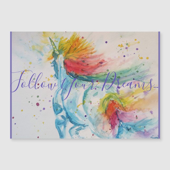 Unicorn Wasserfarbe Malerei Regenbogen Girls Gesch Magnetkarte (Vorderseite)