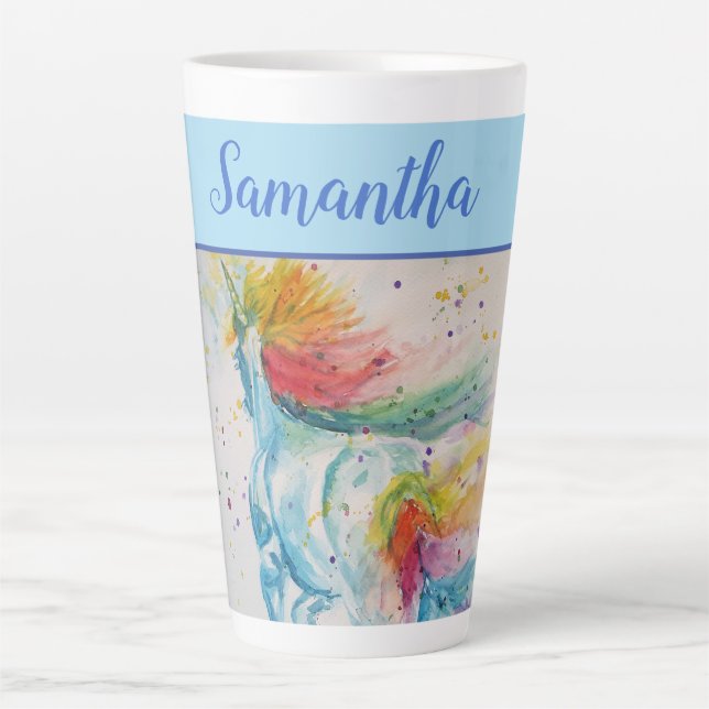 Unicorn Wasserfarbe niedlich Whimsical Girls Name  Milchtasse (Vorderseite)