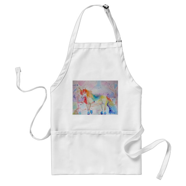 Unicorn Wasserfarben Malerei Kunst, Küche Schürze (Vorne)